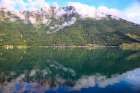 Skjolden Norway. Norwegian Fjords, fog, water reflection, fog, blue sky Art Print